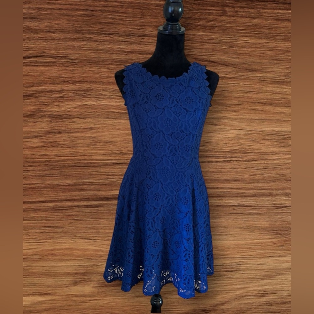 City Studio Navy Blue Lace Fit & Flare Dress – Sleeveless & Fully Lined Size 7